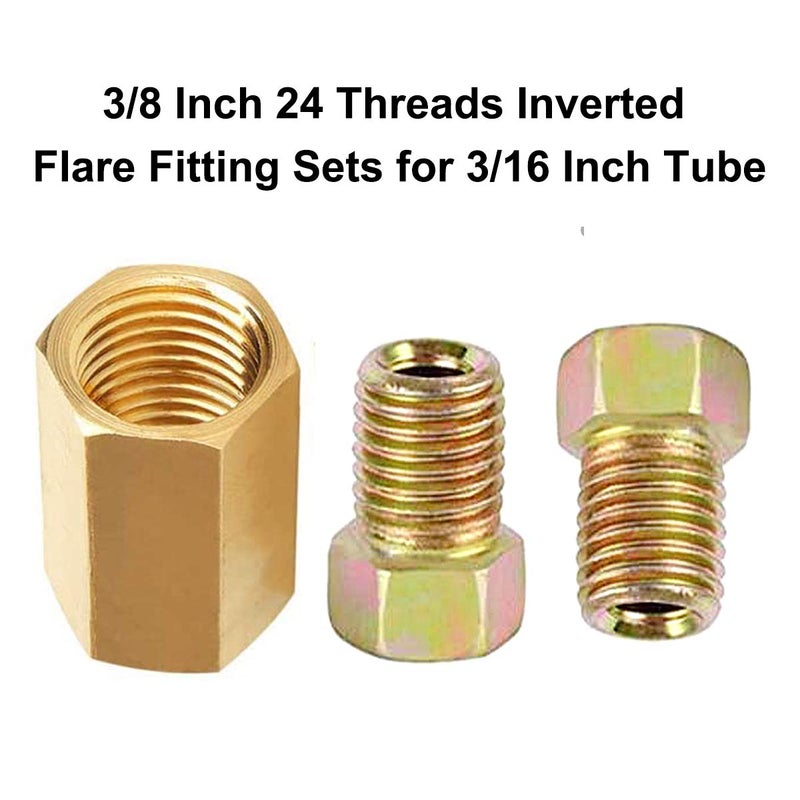 MuHize 3/16 Brake Line Fittings - Premium 18 PCS 3/8' 24 Threads Brake Fittings Assortment for 3/16' Tube (6 Unions, 12 Nuts) - Image 3